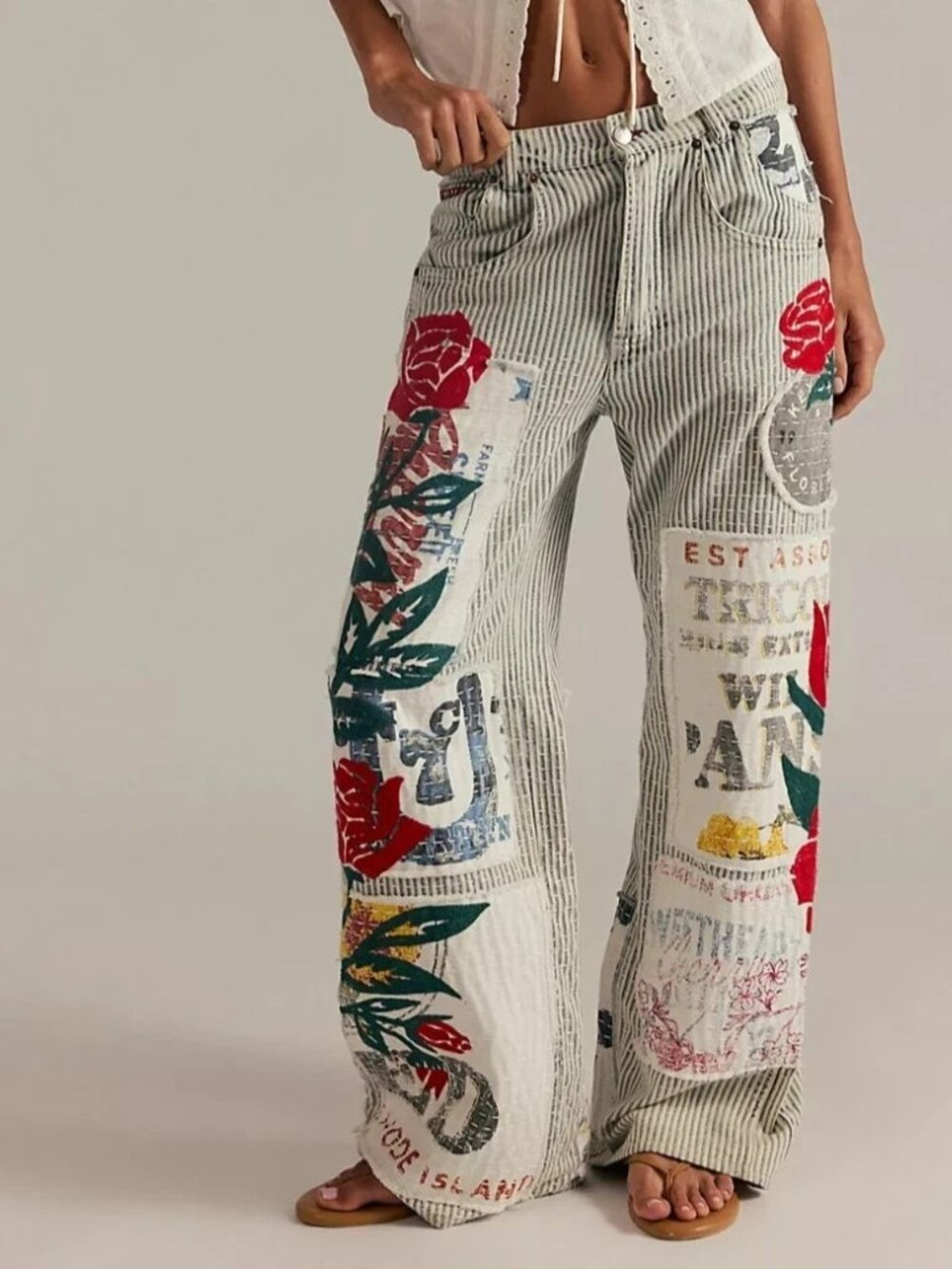 Free People We The Free Lost And Found Boyfriend Jeans Pants Floral S-28 290546